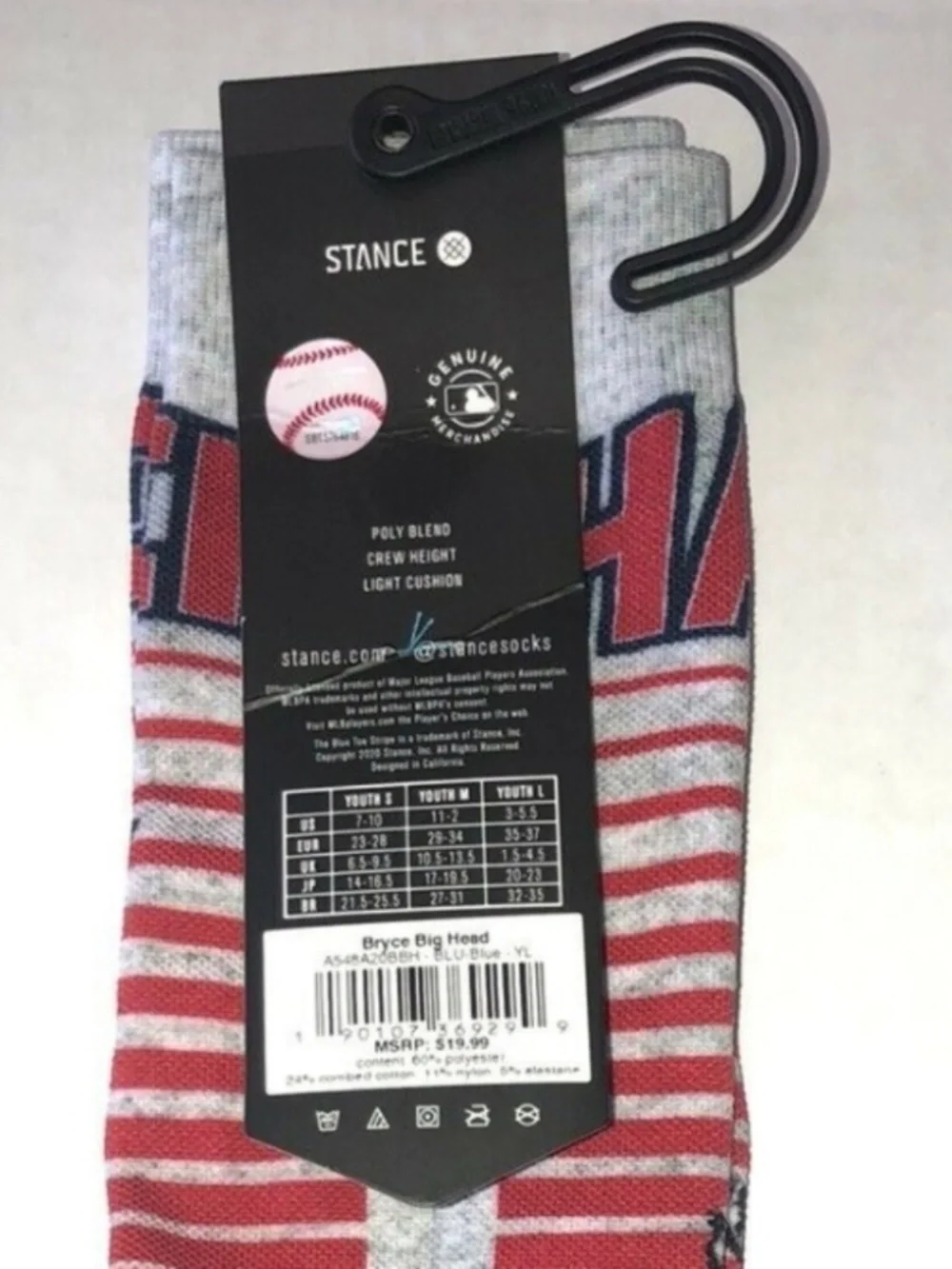 Philadelphia Phillies Bryce Harper Big Head Stance Crew Socks Youth Large NEW